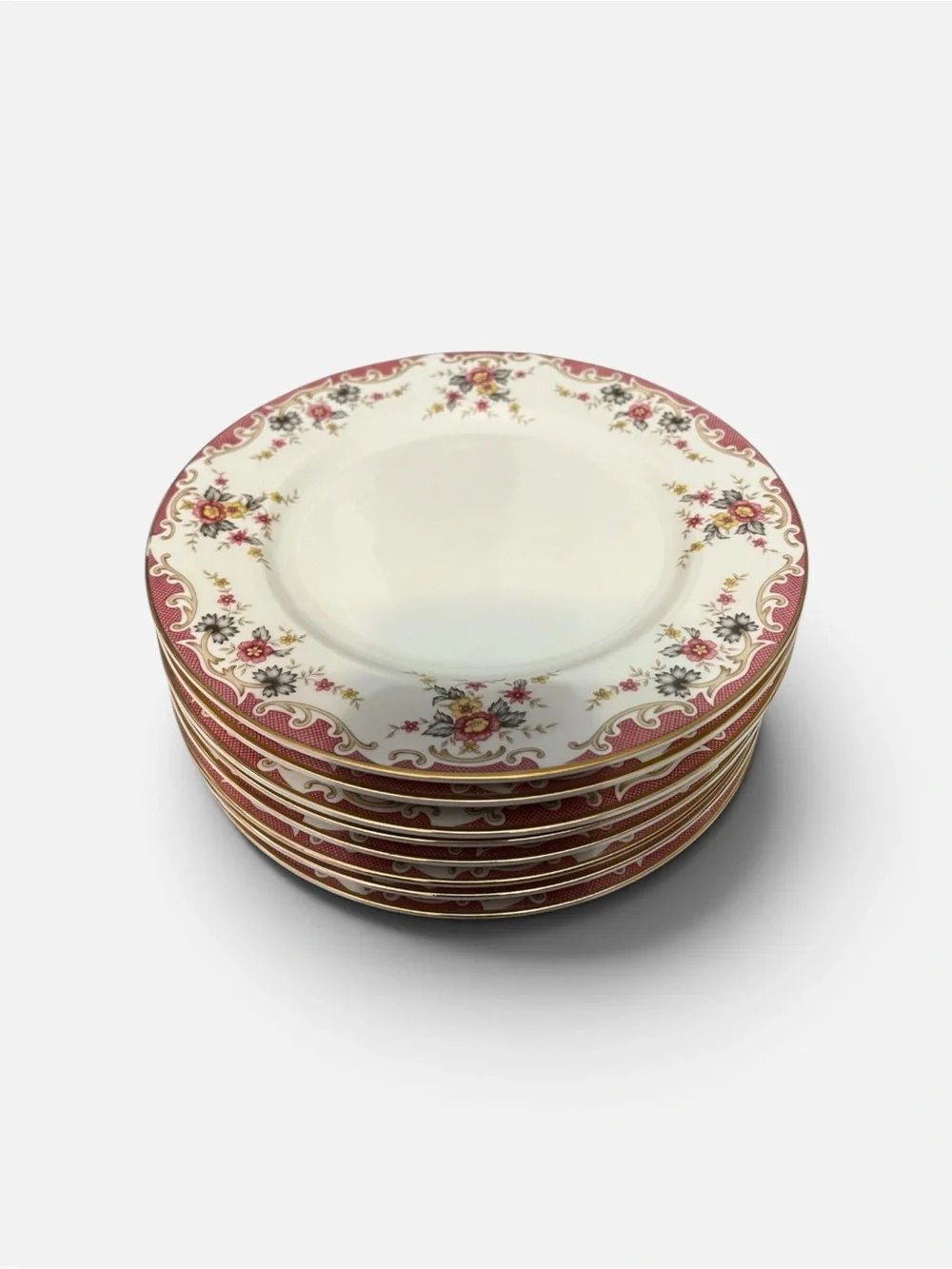 Mikasa Porcelain Dinner Plates with Red Floral and Gold Trim